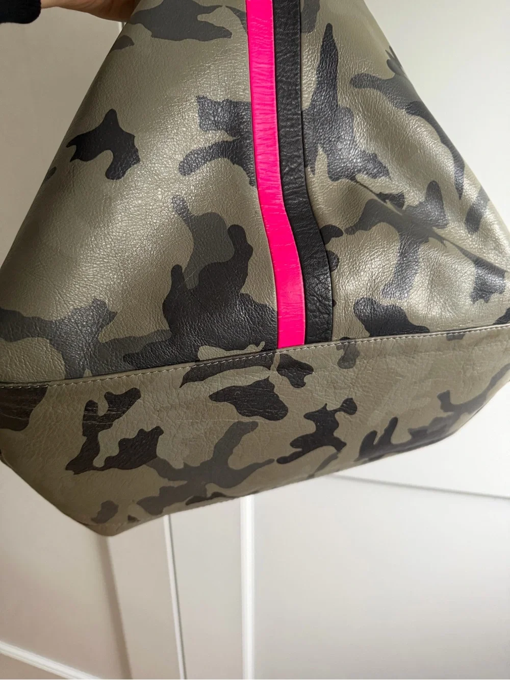 Camouflage Tote with Hot Pink and Black Stripes
